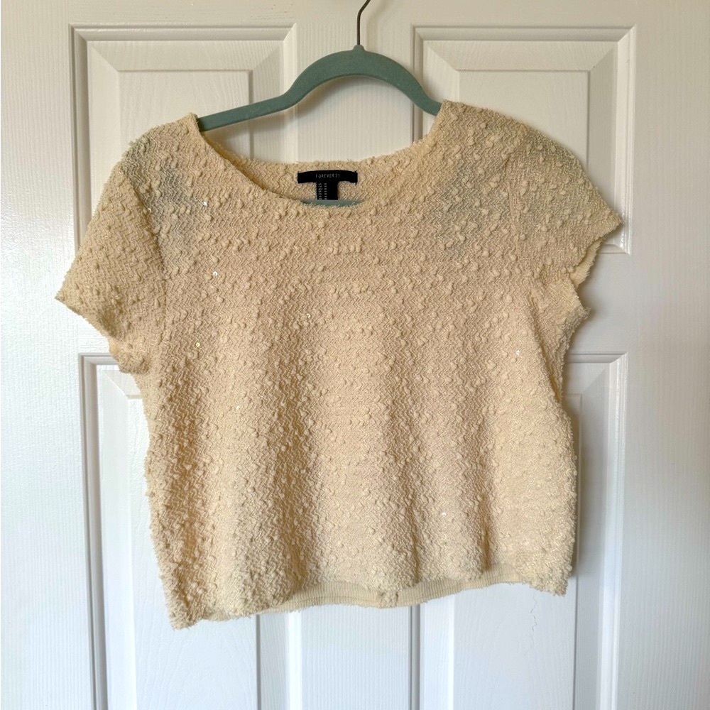 Forever 21 Cream Crop Boxy Tee